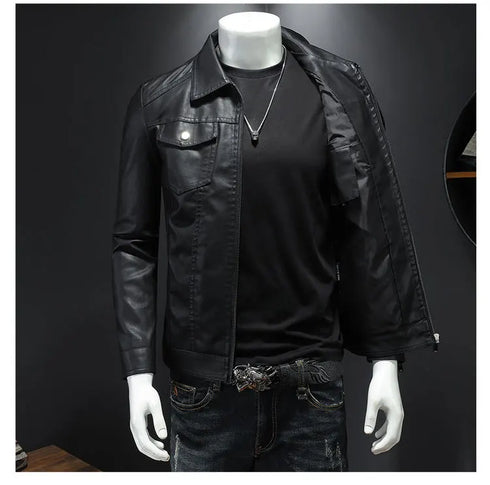 Autumn Oversized Slim Men's Motorcycle Riding Suit - Thickened Waterproof PU Leather Jacket for Casual Wear