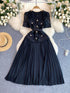Runway Spring Pleated Chiffon Lace Party Long Dress Midi Dresses