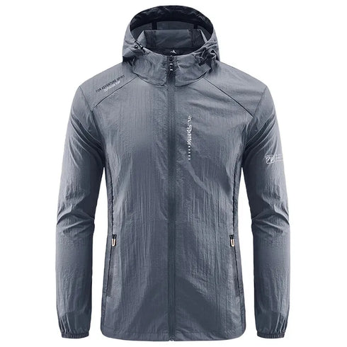 Lightweight Summer Outdoor Windbreaker Jacket for Men - Quick Dry, Sun-Protective, Ideal for Hiking, Fishing, Cycling, and Gym Activities with Hooded Design