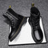 Men's Classic Leather Biker Boots - Trendy Waterproof Ankle Footwear for Autumn & Winter