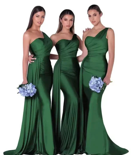 Mermaid Satin Corset Bridesmaid Dress for Wedding Party Gown with Ruched Detailing and Floor Length