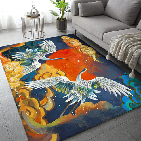 Classical Elegant Blue Rug for Retro Living Room and Bedroom Carpet Decoration