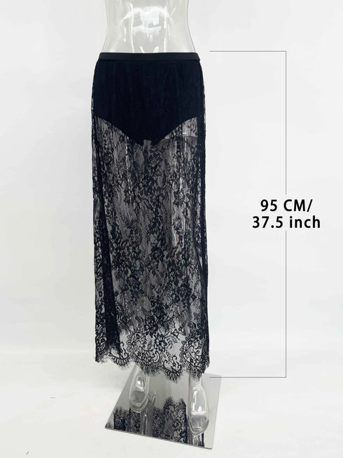 Lace Long Skirt Set with Sexy Sheath Vest Top for Evening Parties