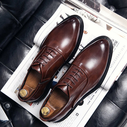 Men's Casual Business Formal Oxford Shoes - Low Top Pointed Toe Leather Wedding and Office Shoes for Spring and Autumn