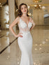 Elegant Mermaid Wedding Dress with Lace and Pearls Backless Design