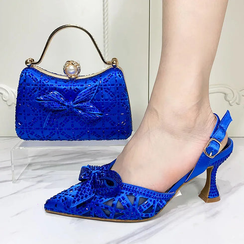 Italian Design Luxury Women's Shoes Bag Set with Diamonds