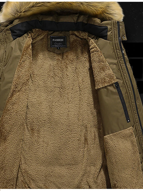 Men's Hooded Cotton-Padded Jacket with Raccoon Collar and Fleece Lining for Ultimate Winter Comfort - Casual Plus Size Outerwear for Daily Wear