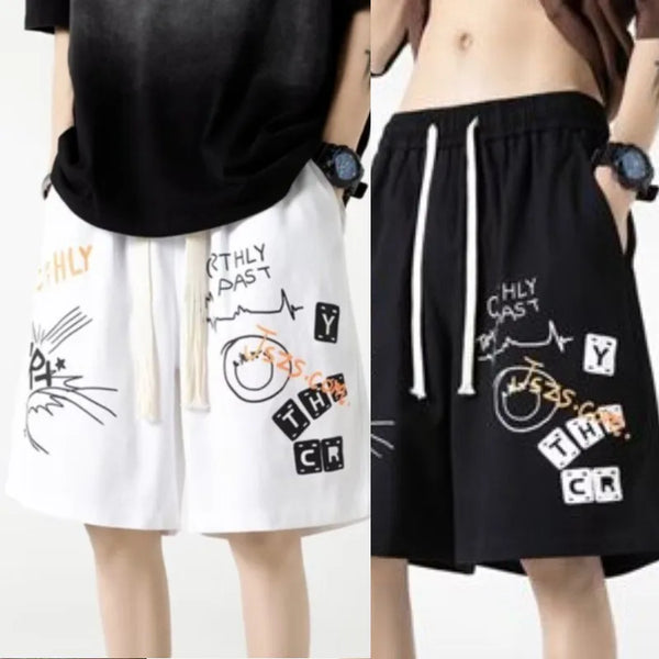 Oversized Shorts Men Academy American Vintage Graffiti Print Basketball Shorts