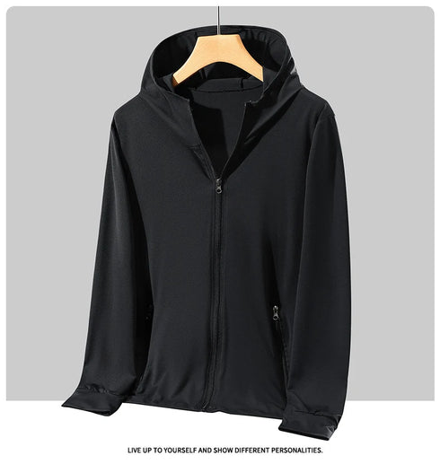 Plus Size Lightweight Summer Windbreaker Jacket for Men - Hooded, Quick-Drying, UPF 50 Sun Protection, Breathable Casual Coat for Outdoor Activities