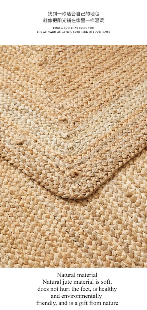 Hand-Woven Jute Carpet for Living Room Multi-Scene Use Double-Sided Entrance Mat