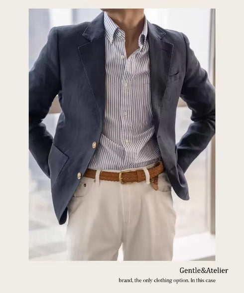 Summer Linen Casual Slim Suit Jacket for Men Lightweight and Breathable Blazer