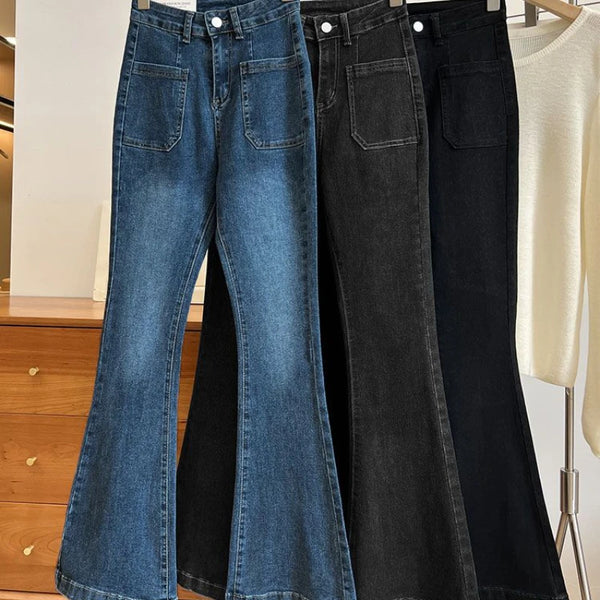 High Waist Jeans Loose Fit Flare Denim For Women Vintage Stretch Pockets Straight Leg