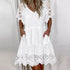 Lace Patchwork A-Line Dress for Women Casual V-Neck Short Sleeved Beach Fashion