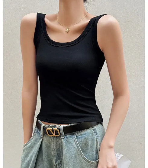 Casual Women's Off Shoulder Crop Tank Tops - Summer Ribbed Cotton Sports Vest for Y2K Style and Comfortable Everyday Wear