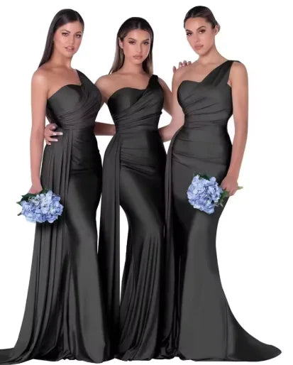 Mermaid Satin Corset Bridesmaid Dress for Wedding Party Gown with Ruched Detailing and Floor Length
