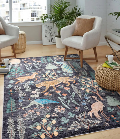 Jungle Animal Area Rug Non Slip Machine Washable Floor Mat for Living Room and Bedroom Decor