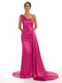 Satin Off-Shoulder Backless Pleated Bridesmaid Dress With Sweep Train Elegant Evening Gown