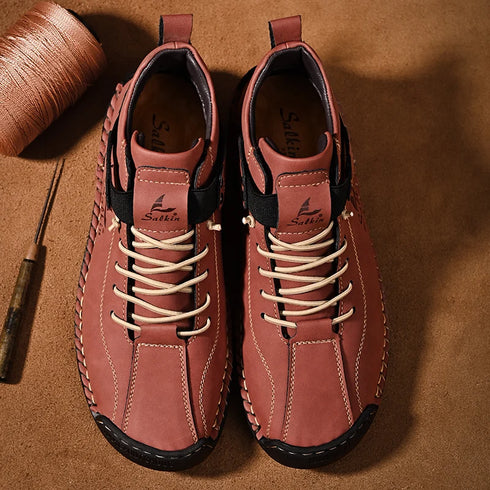 Handcrafted Men's Ankle Boots - Casual Leather Sneakers for Outdoor Adventures