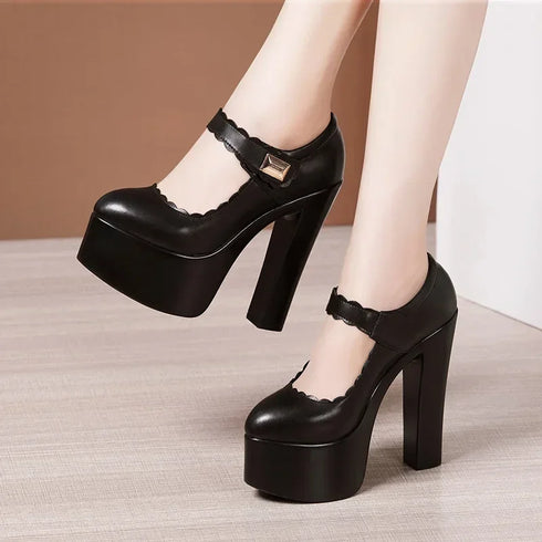 15cm Block High Heels Shoes Thick Platform Women Pumps