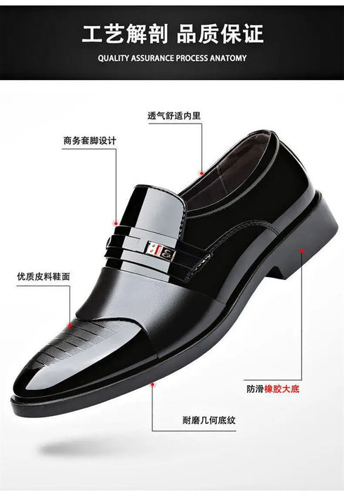 Luxury Men's Leather Oxfords - Classic Formal Slip-On Business Shoes for Office and Wedding Occasions