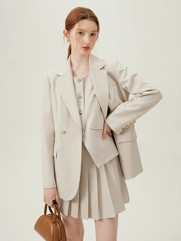 Elegant Women's Blazer Suit Jacket Set for Office Ladies - Formal Vest and Skirt Ensemble for Spring/Summer 24FS11075