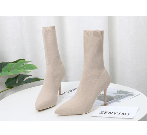 Sexy Sock Boots Knitting Stretch High Heels for Women Fashion Shoes Ankle Boots