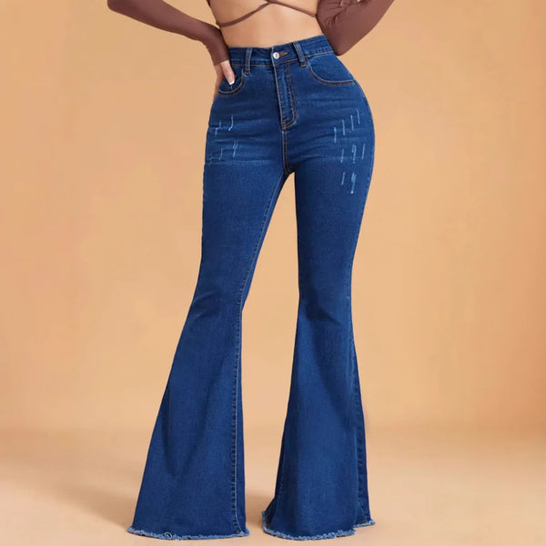 Flare Jeans for Women Denim Boot Cut High Waist Distressed Pockets Streetwear Floor Length