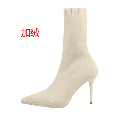 Sexy Sock Boots Knitting Stretch High Heels for Women Fashion Shoes Ankle Boots