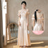 Backless Satin Sleeveless Ankle-Length Evening Dress for Bridesmaid Dress with Built-In Bra and Bow
