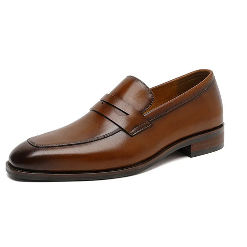 Elegant Genuine Leather Slip-On Oxford Loafers for Men - Formal and Casual Dress Shoes for Office & Career with Pointed Toe Design