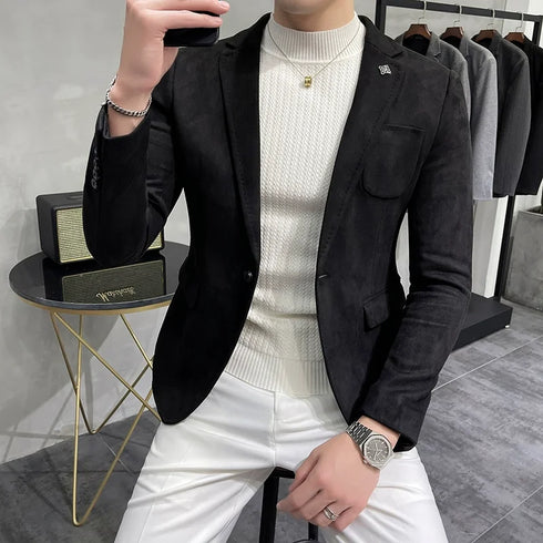 Deerskin Fleece Slim Fit Business Blazer Suit Coat for Men
