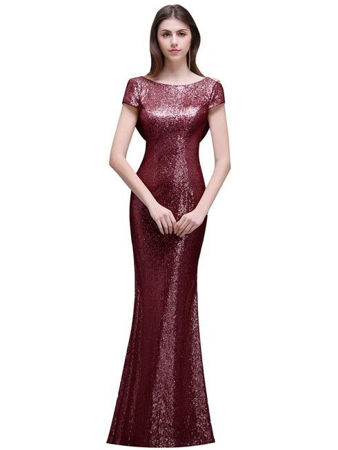 Sequined Bridesmaid Dresses Mermaid Style With Short Sleeves And O Neck For Summer Formal Wedding Party