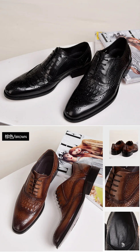 Men Casual Crocodile Leather Oxford Shoes for Office and Career