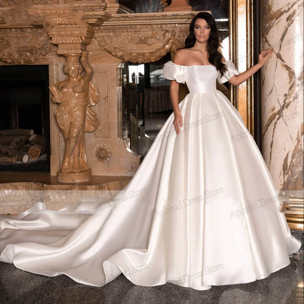 Backless Satin A-Line Wedding Dress Vintage Silhouette With Built-In Bra Floor Length