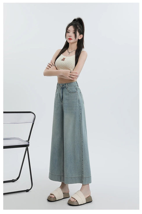 Wide Leg Loose Denim Ankle-Length Jeans for Women - Trendy Streetwear Pants Perfect for Summer Outfits and Casual Styling
