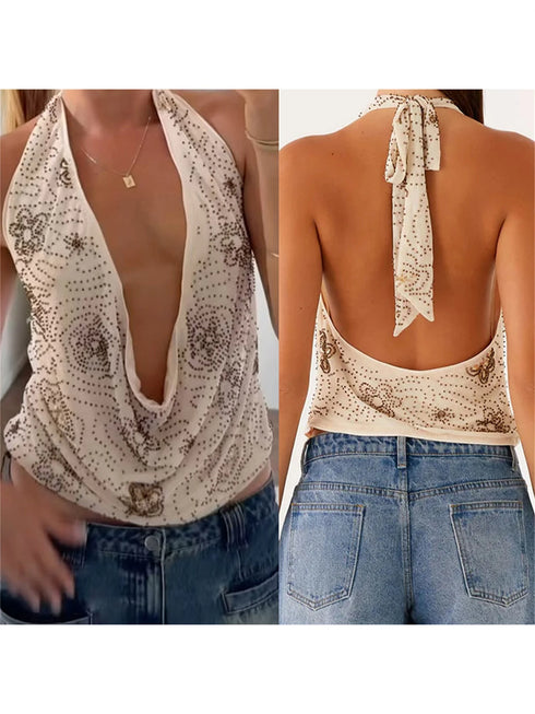 Embroidered Lace V-Neck Sleeveless Women Tank Tops Casual Summer Blouse Streetwear Fashion