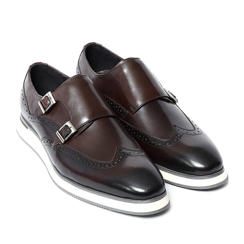 Luxury Mens Casual Sneakers Monk Strap Flats Genuine Leather Walk Shoes