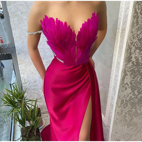 White Angel Feather Dress Luxury Design Women's Off Shoulder Elegant Long Dress for Parties and Weddings