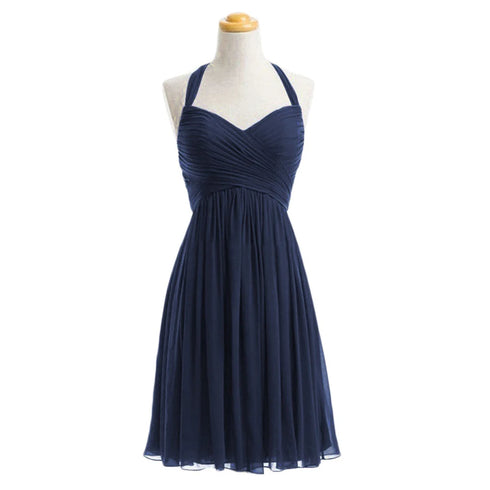 Bridesmaid Dress A Line Chiffon Knee Length Sweetheart Halter Zipper Back Dresses