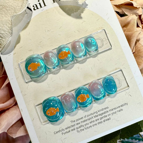 10-Piece Cat Eye Press-On Nail Set - Short Candy Halo Acrylic False Nails for Summer Parties, Full Cover Ballerina Style with Glue, Perfect for Nail Art and Professional Use