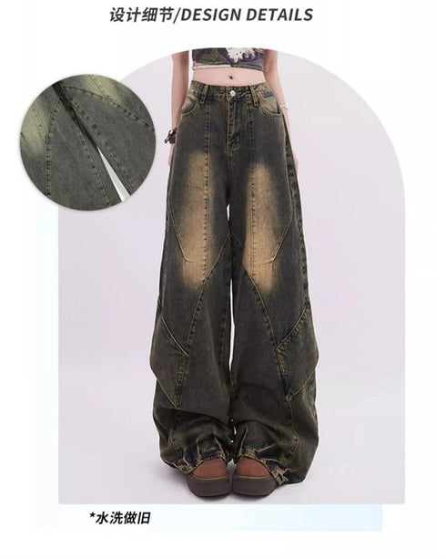 Women's Vintage Blue Baggy Jeans Y2k Streetwear Denim Trousers