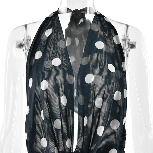 Sexy Deep V Neck Printed Polka Dot Halter Mini Dress for Women Elegant Summer Party Outfits