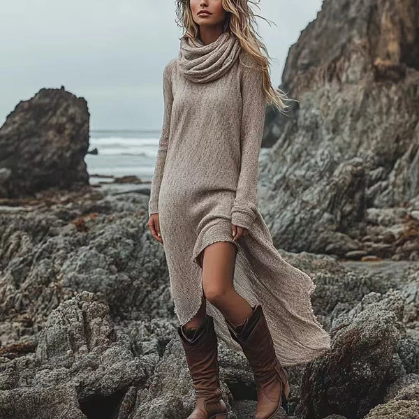 Indie Folk Woman Solid Color Vintage Dress Autumn Long Sleeve Pullover