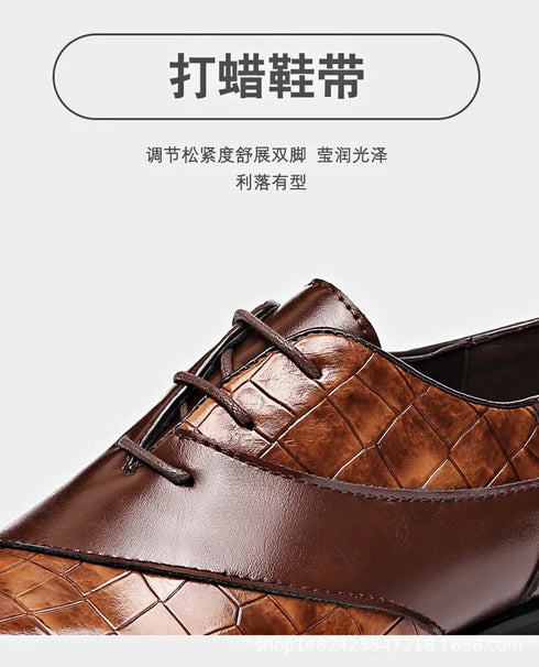Luxury Handmade Crocodile Skin Derby Shoes for Men - Pointed Toe Lace-up Formal Business Footwear for Office & Career