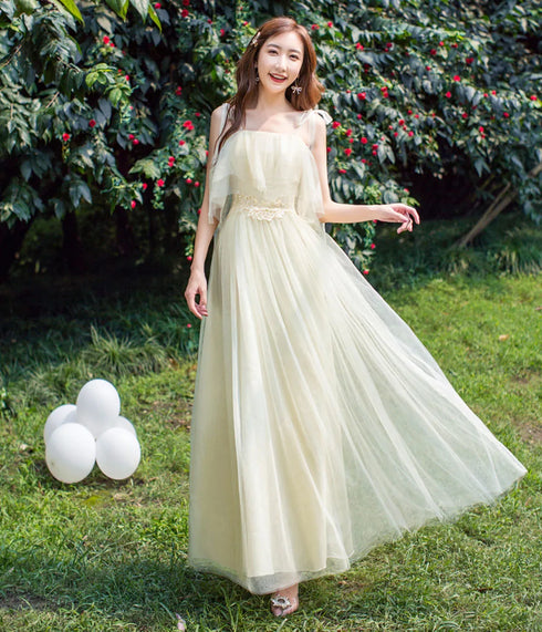 Bridesmaid Dress Elegant Tulle Ankle Length Gown With Elastic Waistband And Appliques Bridesmaid Dresses