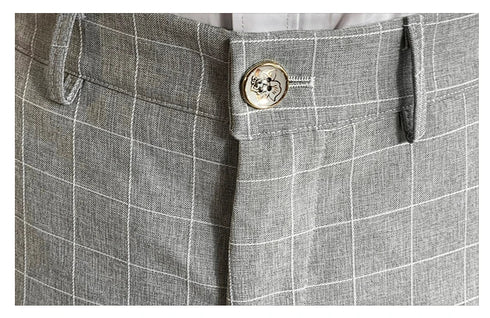 Autumn Men's Slim Fit Checkered Two-Piece Suit Korean Style Fashion Set