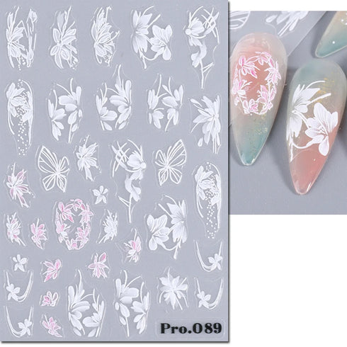 5D Embossed Nail Art Stickers - Semi-Transparent White Bowknots Adhesive Sliders for Creative Manicure Decorations and Nail Art Accessories