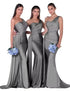 Mermaid Satin Corset Bridesmaid Dress for Wedding Party Gown with Ruched Detailing and Floor Length
