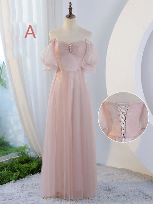 V-Neck Ruched Tulle A-Line Dress With Square Collar And Appliques And Bow Bridesmaid Dress