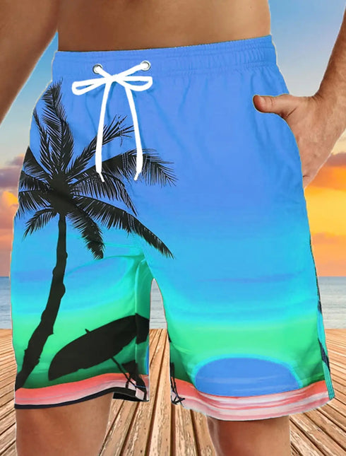 Men's Board Shorts Swim Shorts Drawstring 3D Coconut Tree Beach Shorts